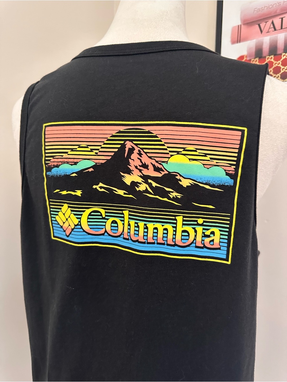 Columbia Black Tank with Multi-Color Mountain Graphic cotton